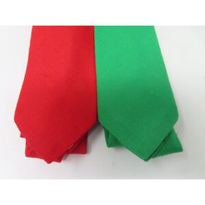 70-80s Salem Town Lot 2 Neck Ties Rayon Poly Solid Green Red Christmas Valentine